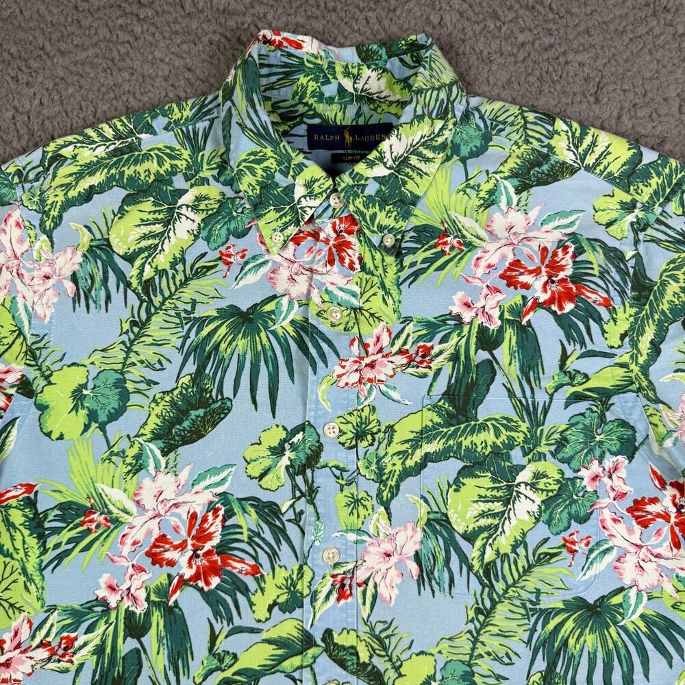 Ralph Lauren Shirt Mens L Floral Hawaiian Aloha Beach Slim Oxford Button OCBD